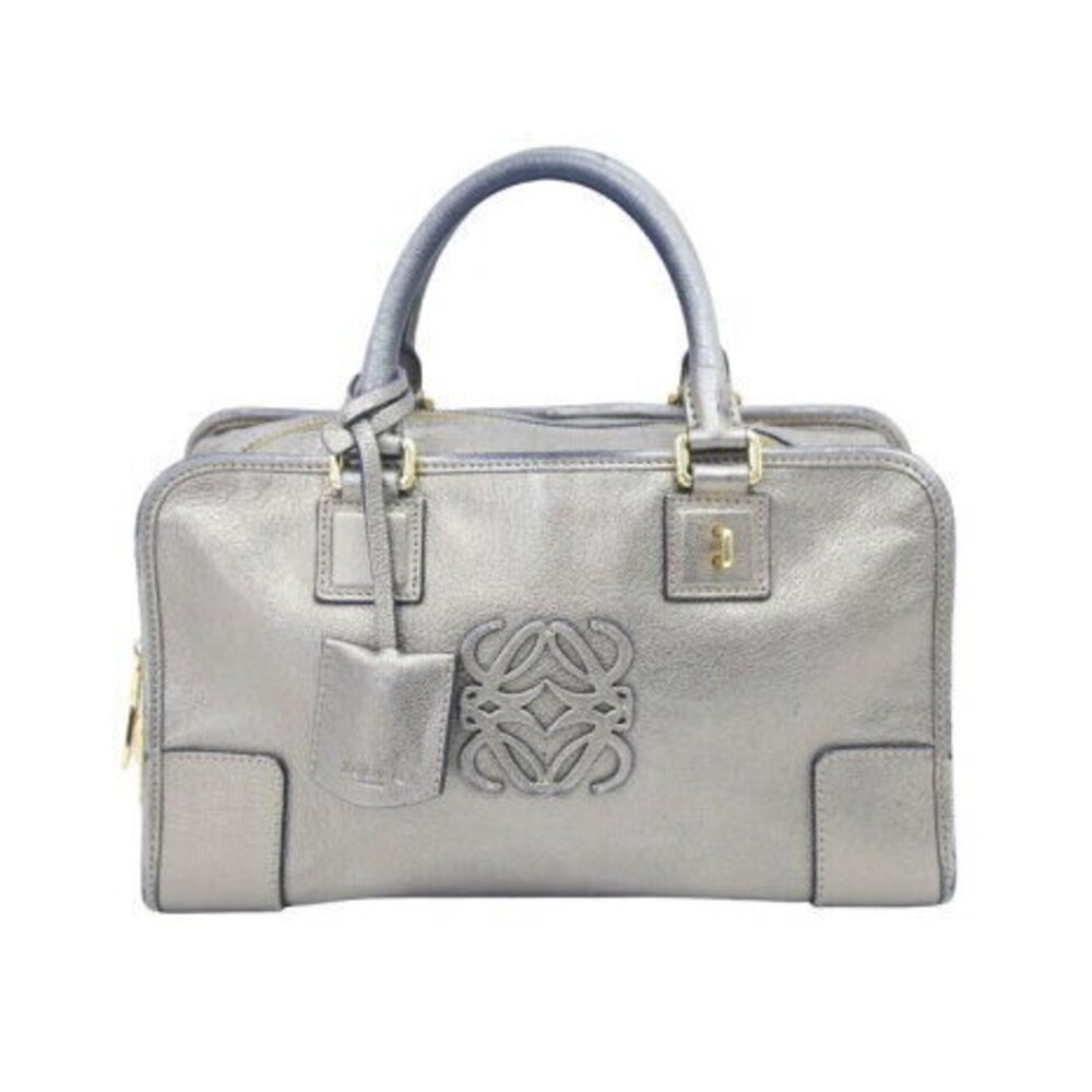 Loewe Amazona Leather Handbag Bron White Metallic Clochet
